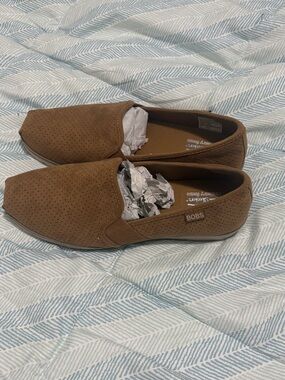 Skechers BOBS Perforated Slip-On Shoes in Brown Suede
